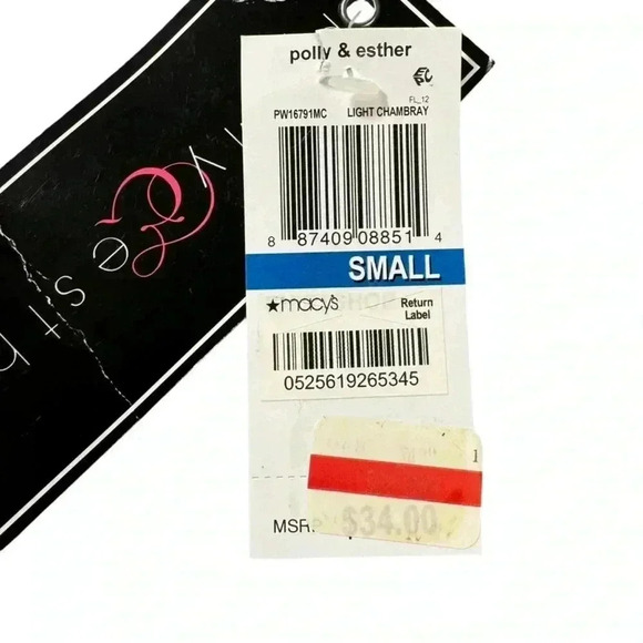 Polly & Esther Floral-Embroidered Button Up Shirt Chambray Women's Top S NWT - Picture 10 of 13